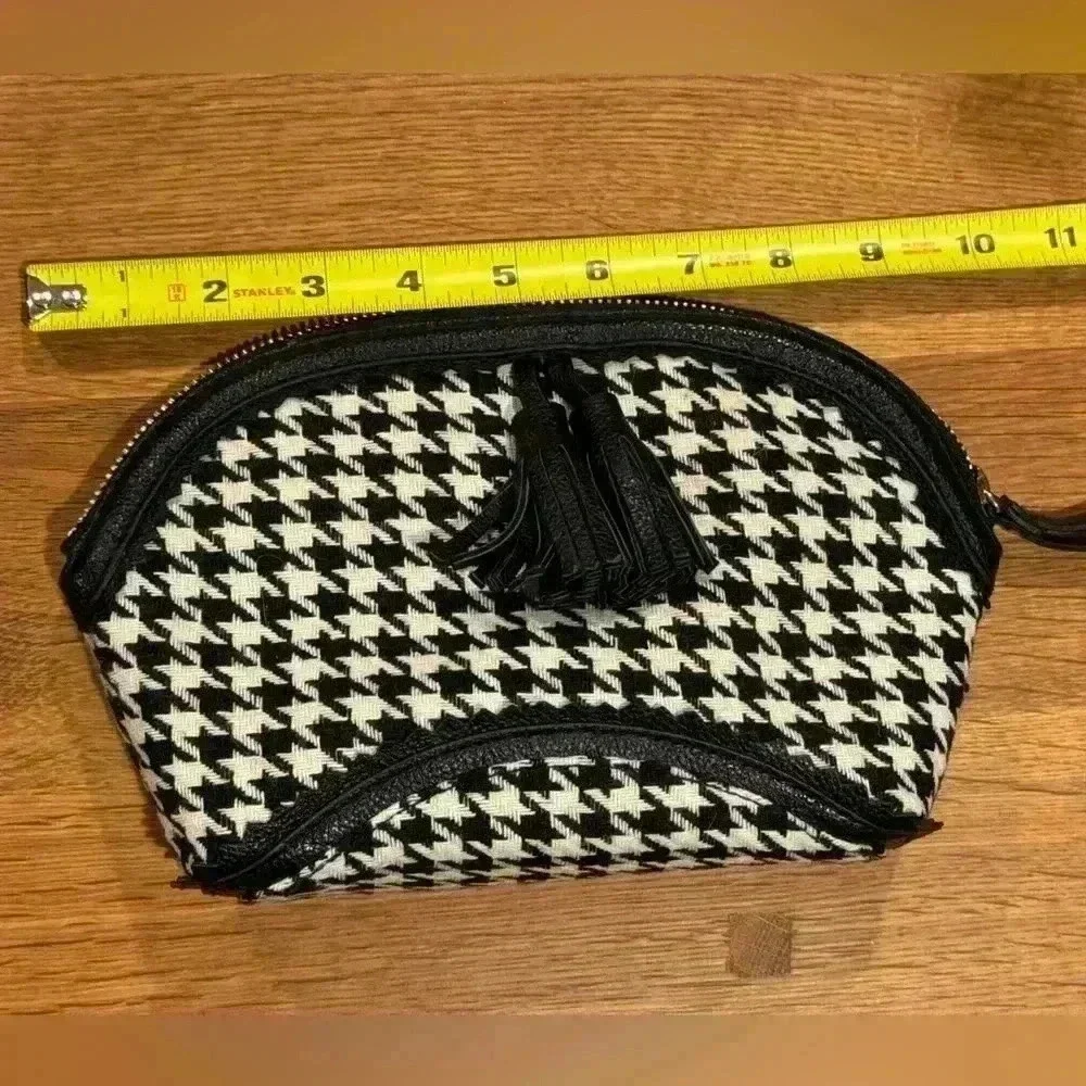 Cosmetic pouch - Limited Black and White Herringbone zippered pouch w/ tassels